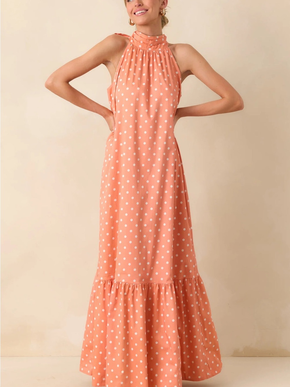 NWT | Prosperina Reversible Sleeveless Halter Maxi Dress Floral Polka Dot Size M - Picture 4 of 11